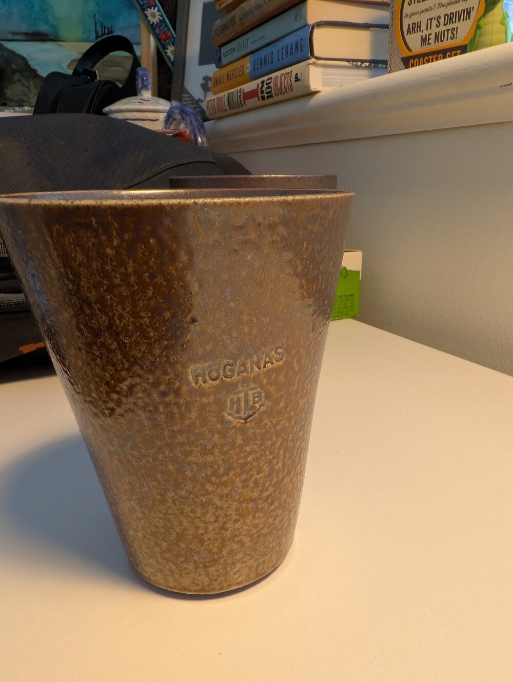 Vintage Höganäs Keramik Sweden Speckled Brown Stoneware Vase Tumbler Cup Y2K